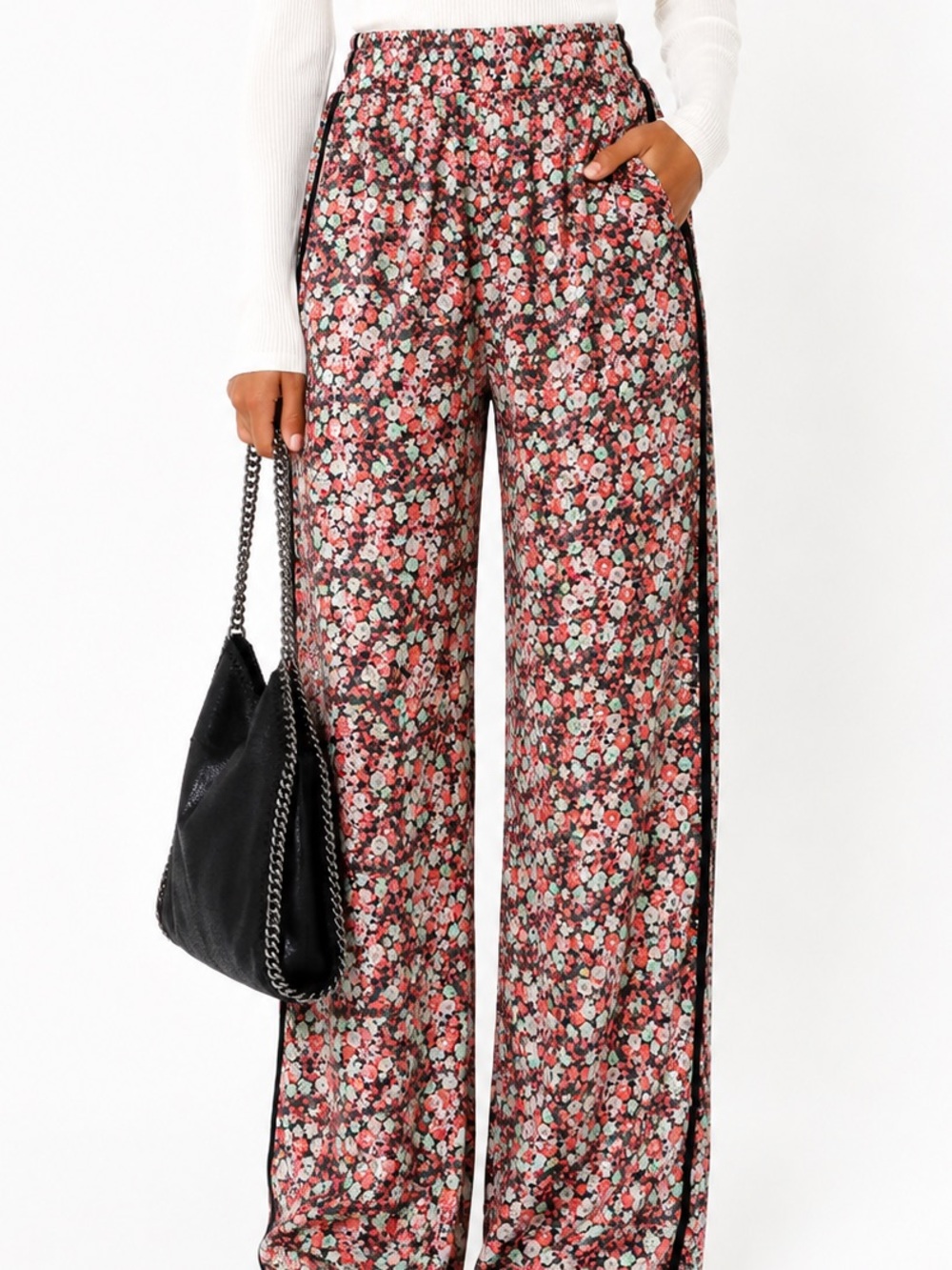 $120 MARABELLE High-Rise Wide Leg Floral Trousers in Multi-Color Large
